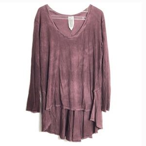 Free People Long Sleeve Hi-Low Burgundy Top